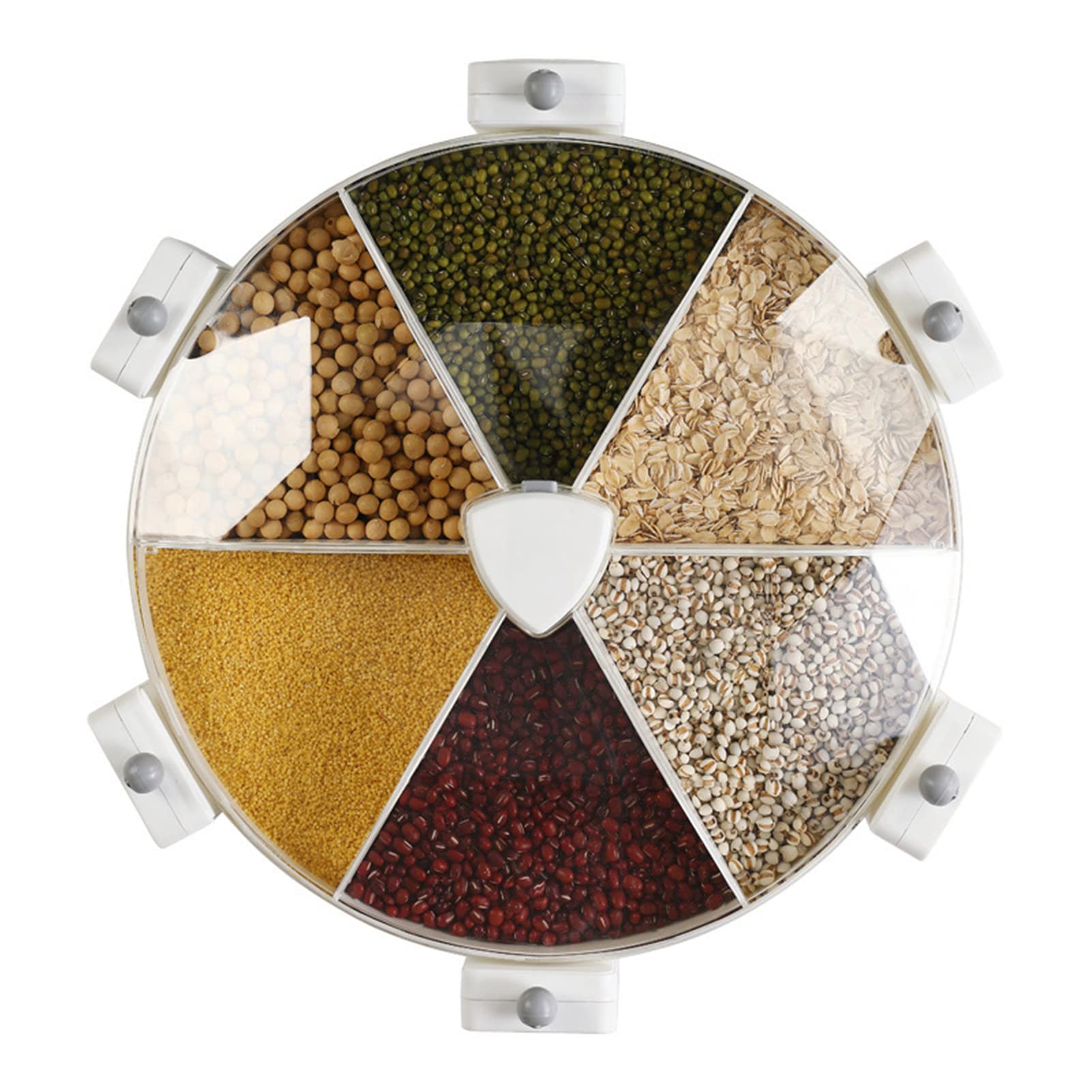 SUNGOOYUE Boîte de Stockage de Céréales Rotative, Récipient de Céréales scellé séparé Mural avec Cadre de Support Triangulaire en Métal pour L'organisation de la Cuisine (Blanc Gris)