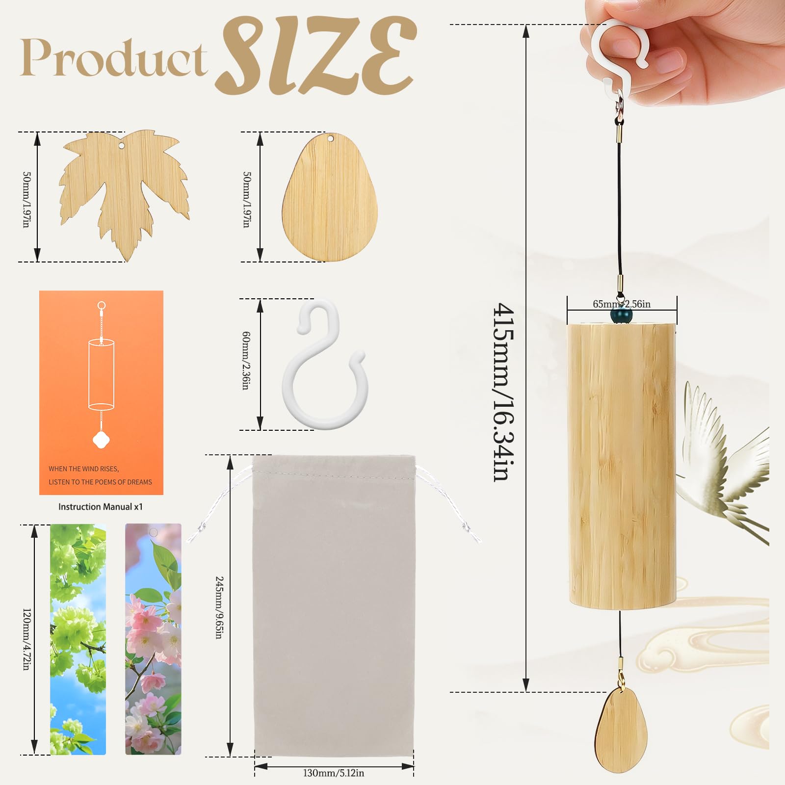 Bambus-Windspiel - 1 Stück Windspiel für Klangheilende Meditation Und Beruhigende Emotionen | Natürliche Bambus-Windspiele mit Sanften Klängen - 2