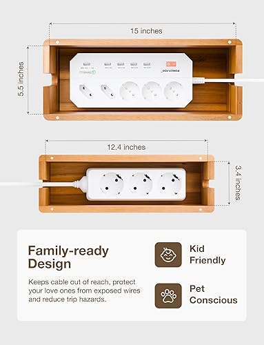 Miniatura 3 de Acacia - Caja grande para organizar cables, juego de 2 cajas de cables para el hogar, oficina, caja protectora de sobretensiones para cables de TV,