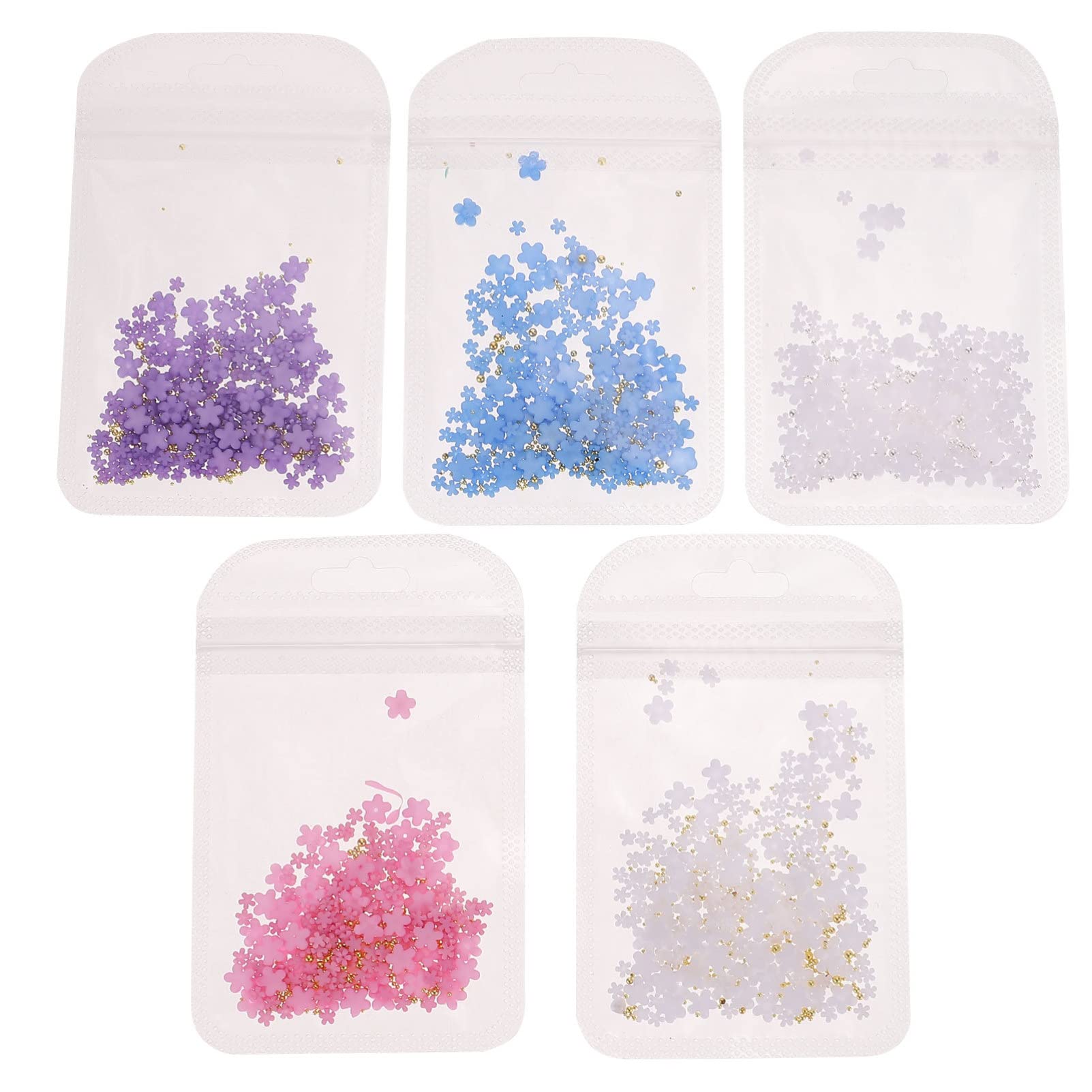 KALLORY 5 Packs Petal Nail Ornament Nail Art Beads Flower Nail Studs Flower Nail Rhinestones Nails Cherry Nail Jewels Flowers Flower Nail Decor Nails Balls Charm 3D Amulet Steel Ball