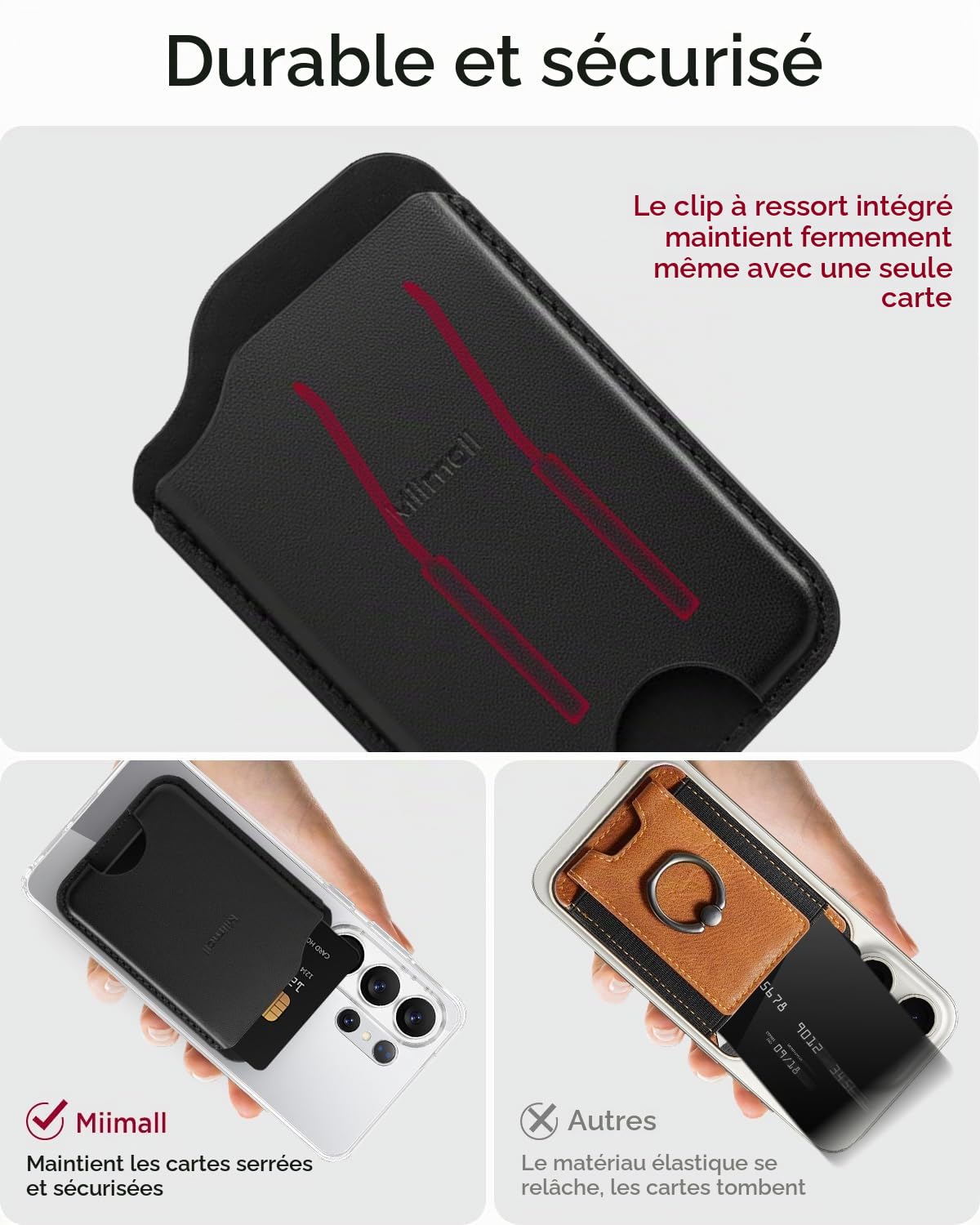 Miimall Porte-Cartes Magnétique pour Samsung Galaxy S26 S25 S24 Ultra/Plus/FE/Z Fold 8 Ultra 7 6 5/A56 Series, Blocage RFID, Accueille 3 Cartes, PU Cuir Élégante et Passe-Partout Mag-Safe Wallet-Noir