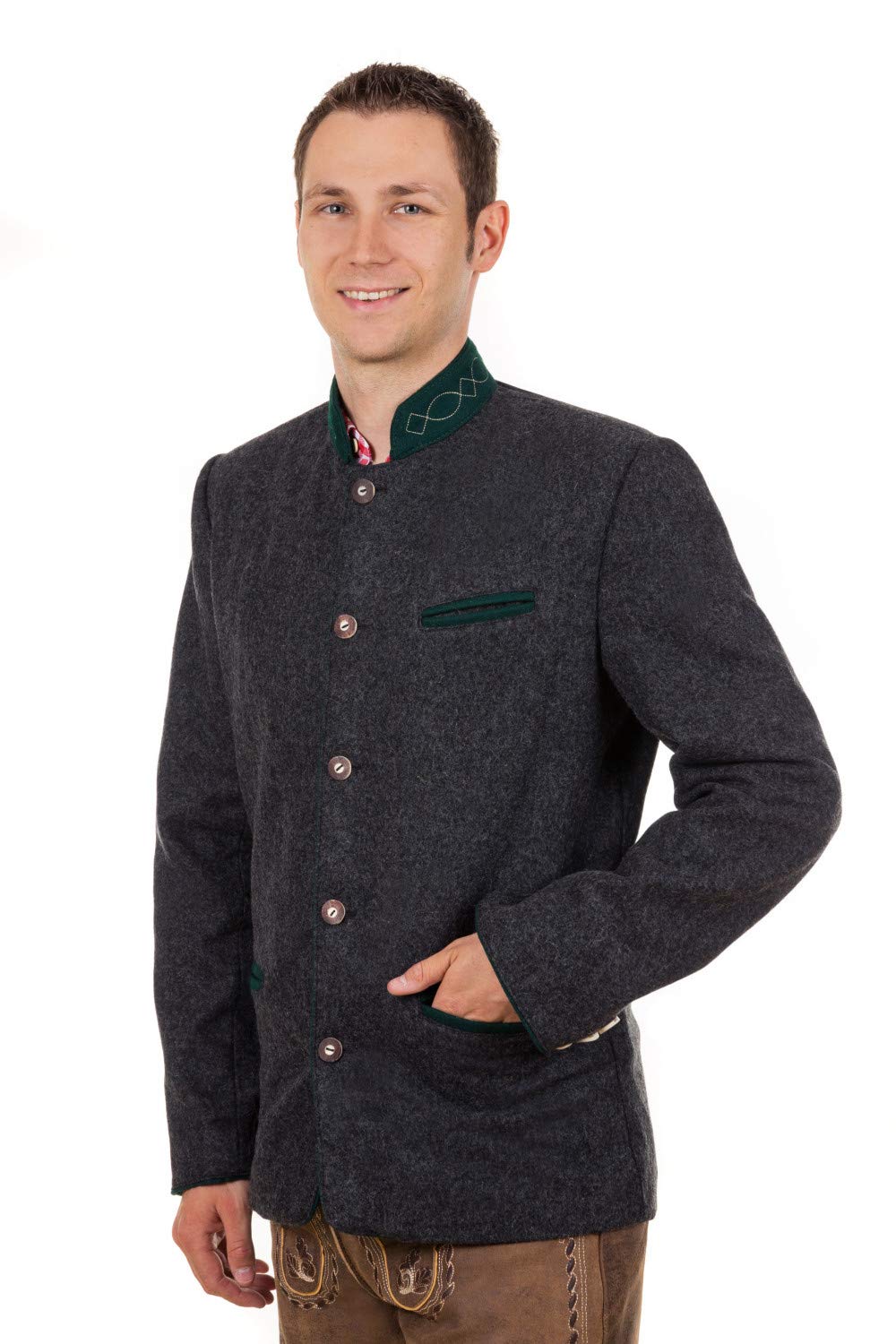 Edelnice Trachtenmode Klassischer Trachtenjanker Trachten Jacke Xaver anthrazit grün Gr. 46-62 (XL)