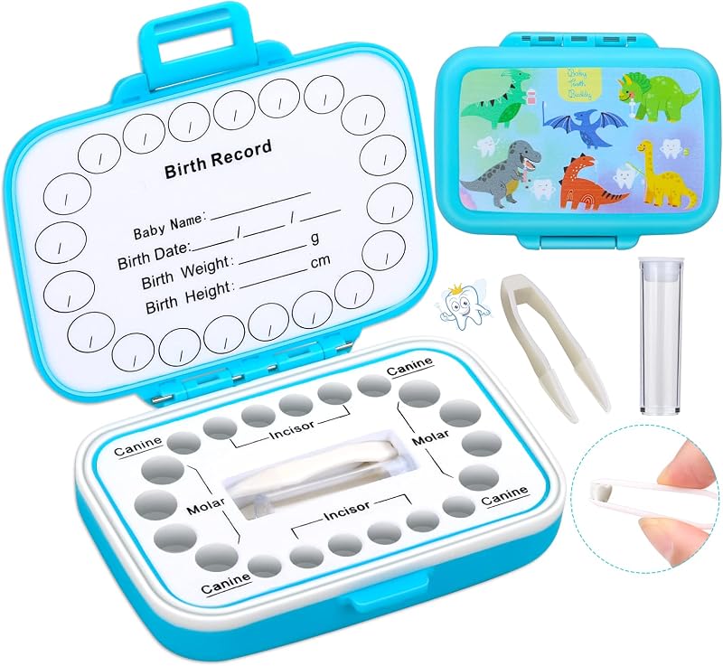Caffox Caja de recuerdo de dientes, caja de hada de los dientes, soporte para dientes perdidos para niños, protector de dientes, contenedor para el primer diente, almacenamiento de dientes de bebé para niños y niñas