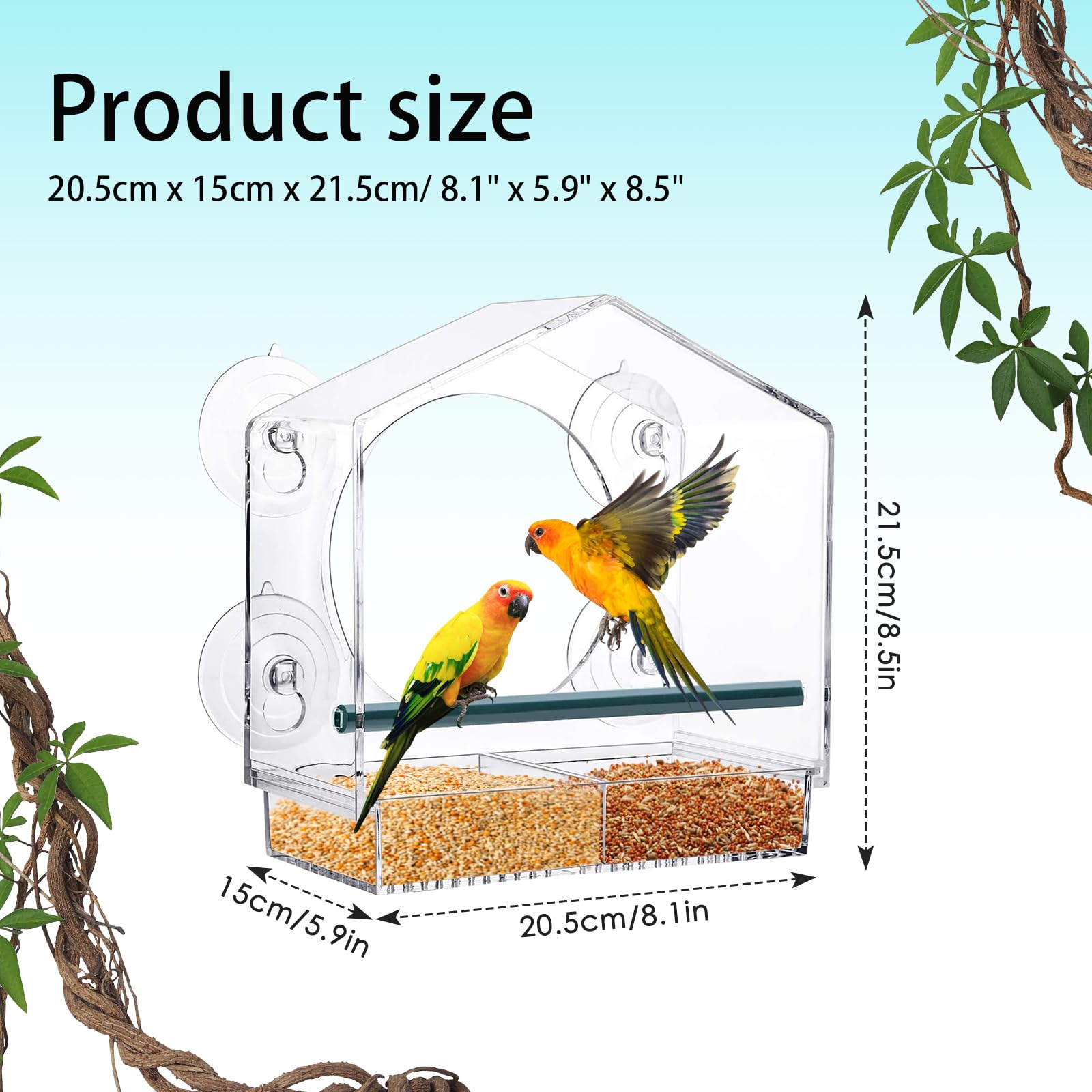 Fenster-Futterhaus Aus Acryl – Mit Starken Saugnäpfen, Abnehmbarem Tablett, Transparent, Für Vogelbeobachtung