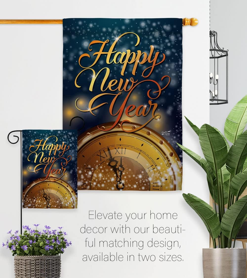 Countdown New Year House Flag Winter Clock Champagne Party Fireworks Celebrate Decoration Banner Small Garden Yard Gift Double-Sided, Made in USA