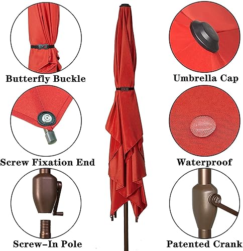 Miniatura 2 de NOWENSOL Sombrilla rectangular de mesa para patio al aire libre con manivela y botón de inclinación para terraza, patio trasero, jardín, patio,