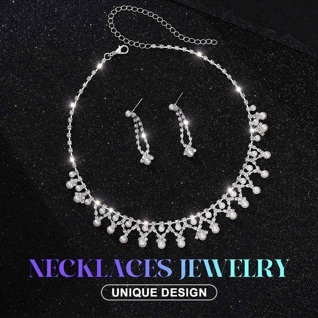 EVILD Pearl Jewelry Set Silver Rhinestone Choker Necklace and Earrings Sets for Women - Image 2