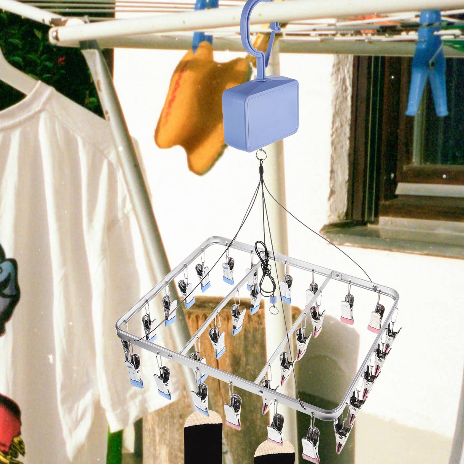Socken Trockner mit Manueller Hebefunktion, Aluminiumlegierung, 30 Clips
