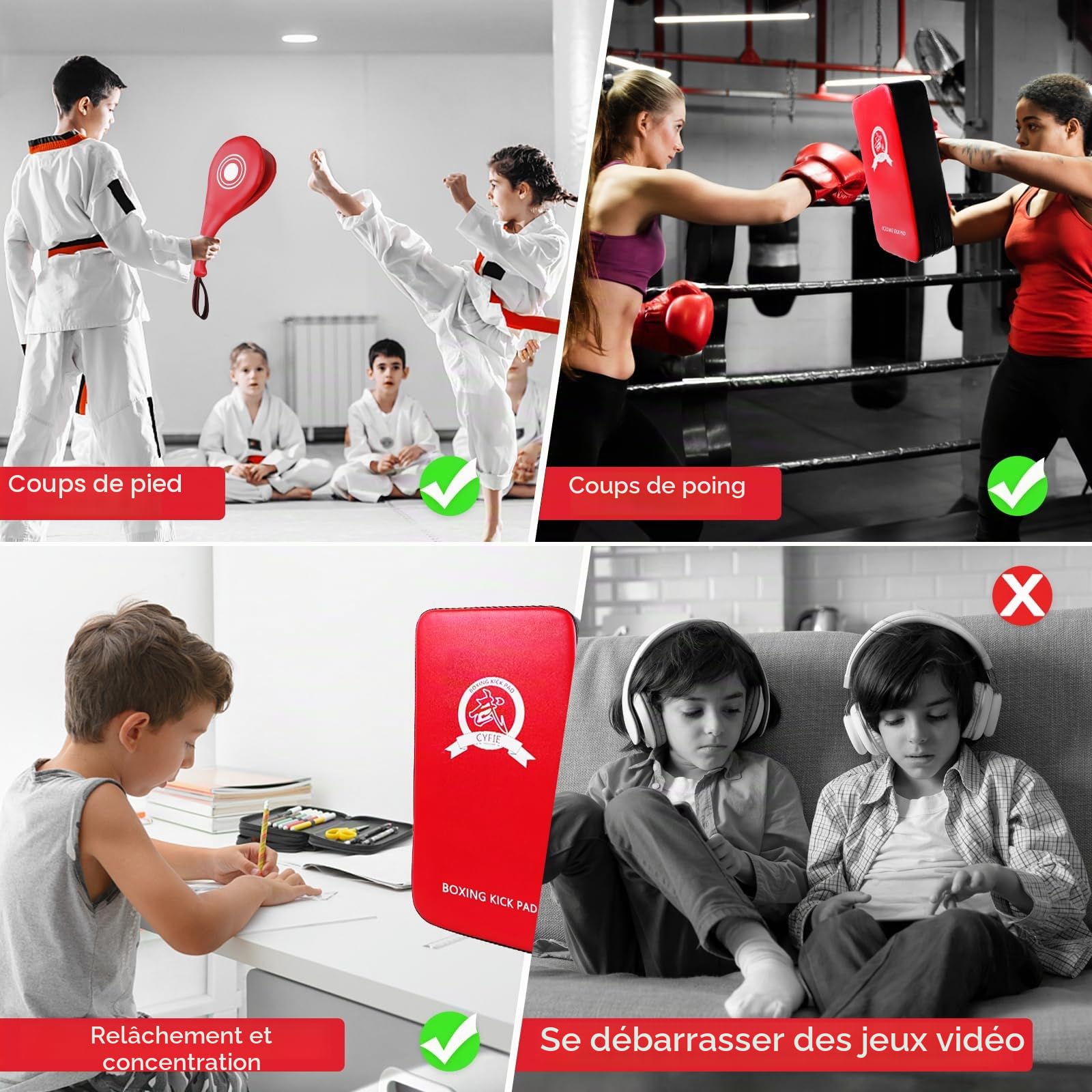 DEWEL Lot de Bouclier de Frappe en Cuir PU avec 1 Paire de Pattes d'ours Boxe, 1 Coussin de Frappe et 1 Coussinet de Taekwondo pour MMA Entraînement, Arts Martiaux, Taekwondo, Sports de Combat
