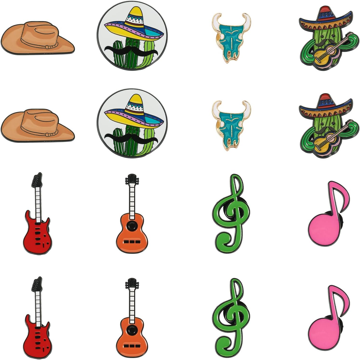 Cheriswelry 16Pcs Enamel Backpack Pins Set Western Cowboy Music Theme Enamel Lapel Pins Brooch Button Pin 14.5-41mm for Clothes Jacket Hat Bag Decoration