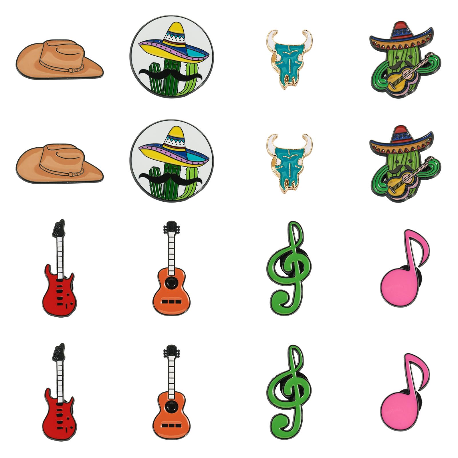 Cheriswelry 16Pcs Enamel Backpack Pins Set Western Cowboy Music Theme Enamel Lapel Pins Brooch Button Pin 14.5-41mm for Clothes Jacket Hat Bag Decoration