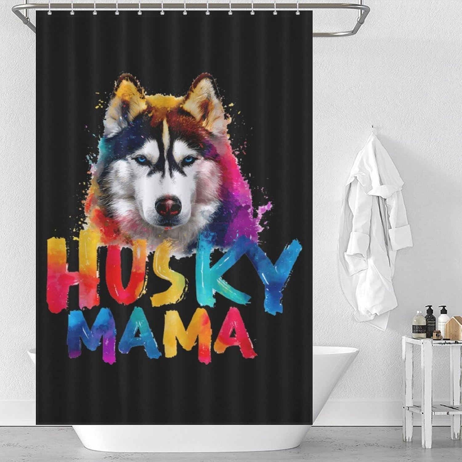 Siberian Husky Dog Mama Shower Curtain 46.85x70.87Inch（119x180cm） Polyester Bath Curtain Shower Curtains Printed Decorative