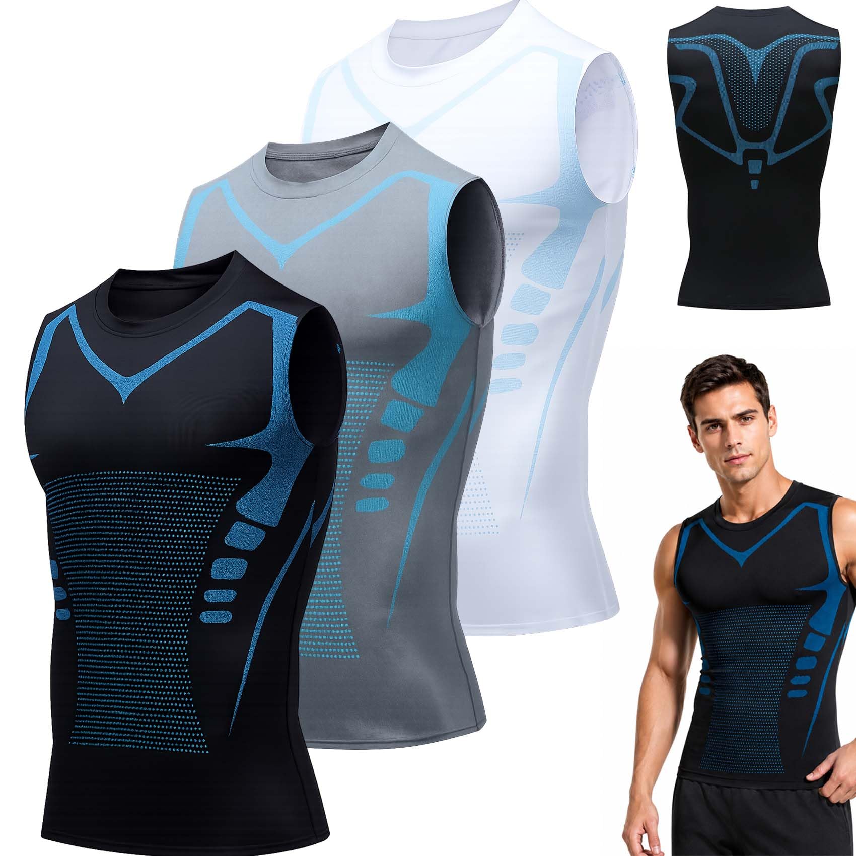 Leyof V Boost V2 Compression Shirt Men, Lot de 1/2/3 Gilet De Compression Homme, Respirants Et éVacuant L'Humidité, pour Une Confiance en Soi AssuréE