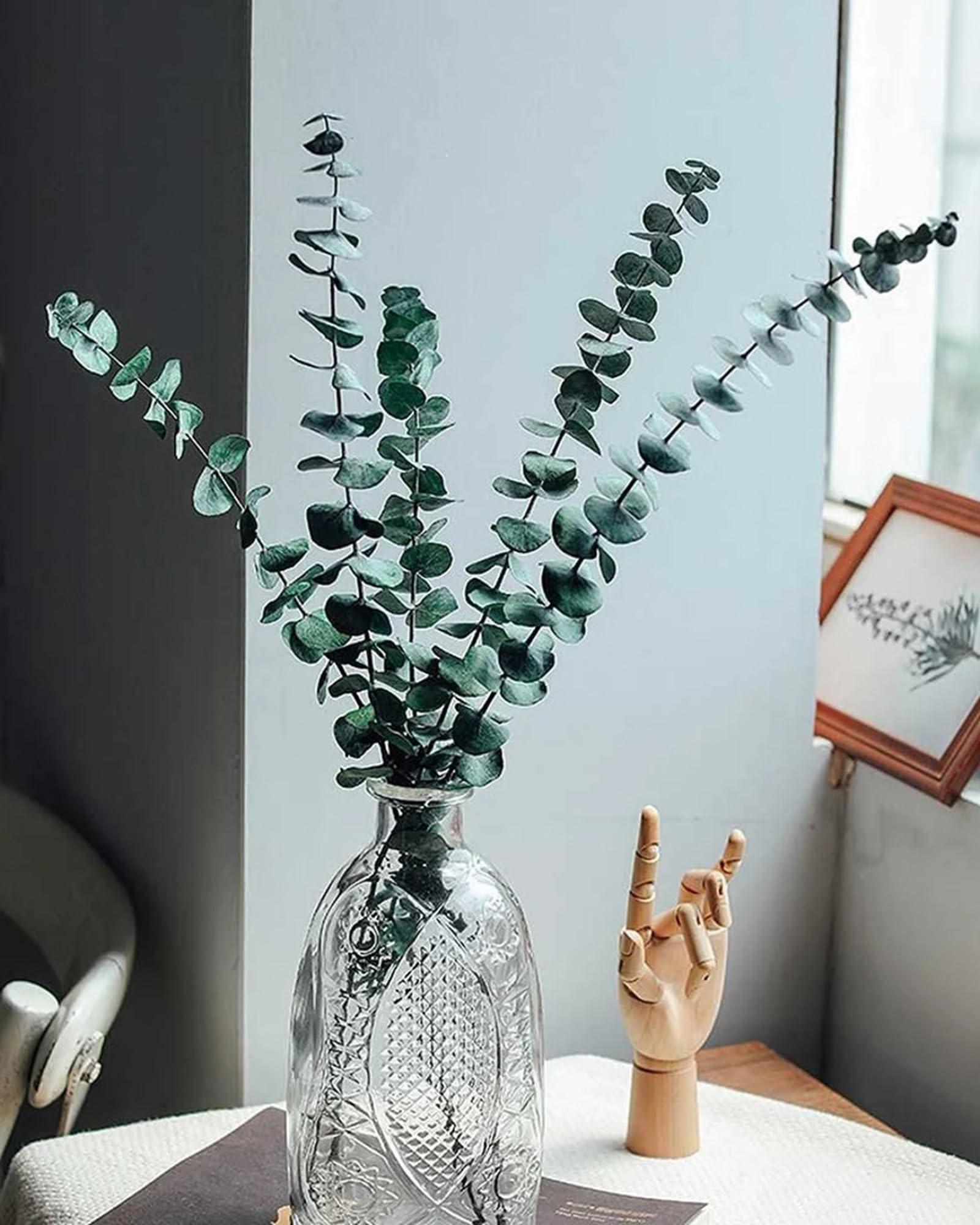 Homesake 6 Pcs Preserved Dried Eucalyptus Stems, 17" Natural Branches for Shower Hanging, Real Dried Flowers for Vase Filler, Fresh Eucalyptus Leaves, Garland, Wedding, DIY (Green-6Pcs)-image-8