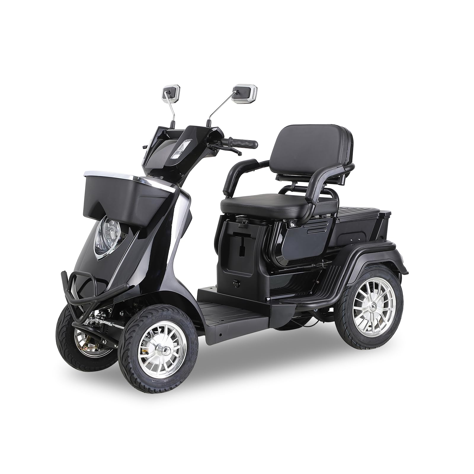 All-Terrain 4-Wheel Electric Powered Mobility Scooter 1000W 2 Seater Heavy Duty Mobility Scooter for Adults & Seniors, with 36-Mile Range, 15 MPH, 3-Speed Control, Adjustable Seat,Black