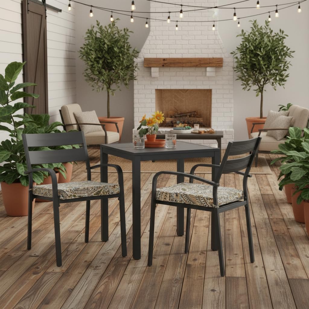 outdoor 18 inch square patio dining chair pads – comfortable fiber-filled seat cushions with ties, reversible polyester fabric - arctic paisley, set of 2 arctic paisley set of 2