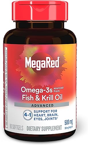 Miniatura 21 de Megared Omega-3 Fish Oil + High Absorption Krill Oil 500mg Softgels, MegaRed Advanced 4in1 (80 count in a bottle) Concentrated Omega-3 Fish & Krill