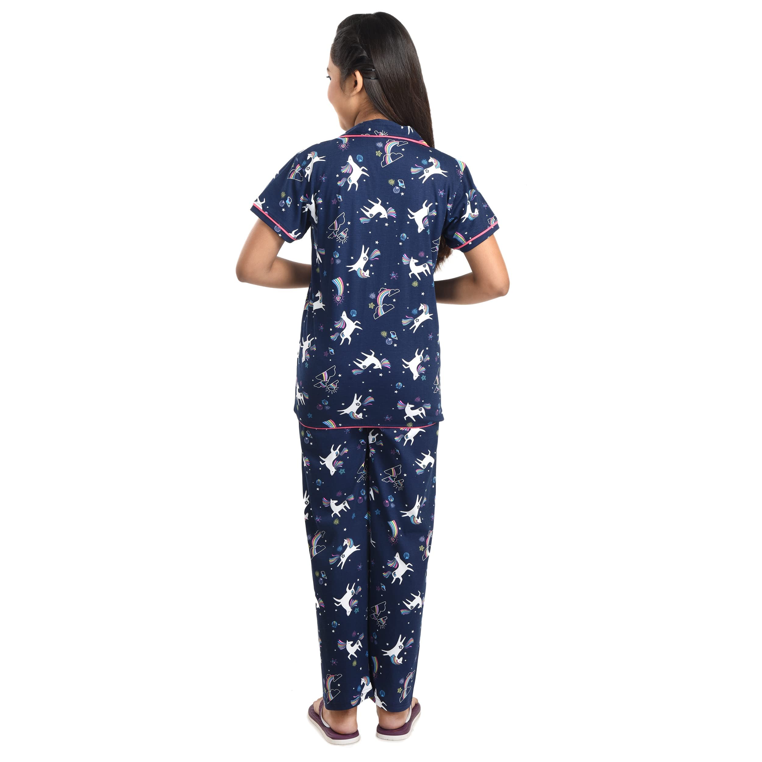 Clothe Funn Girls Cotton Nightsuit Set, Navy AOP, 11-12 Years 2