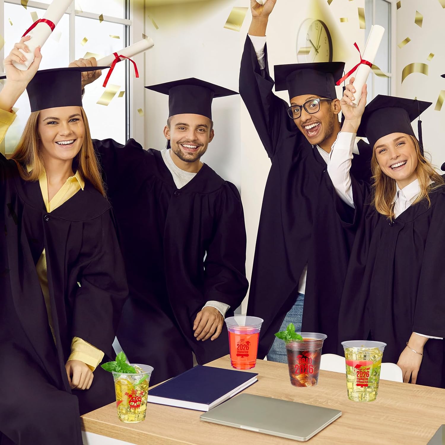 FoldTier 100 Pcs 16 oz Graduation Cups Bulk Class of 2026 Disposable Plastic Cups, Congrats Grad Cup Drinkware 2026 Graduation Decorations Party Supplies for Grad Party High School College(Red)