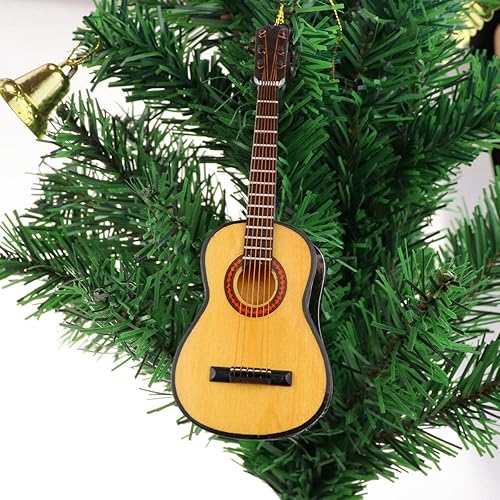 Miniatura 4 de Adorno colgante de guitarra en miniatura de cuerda de madera, réplica de instrumento musical, árbol de vacaciones, decoración del hogar (guitarra