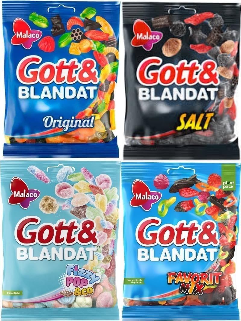 Collezione di Caramelle Gommose e alla Liquirizia Malaco Gott & Blandat SÖPÖSÖPÖ BOX (Set da 10 Confezioni) – Scegli 10 confezioni tra molti gusti – Caramelle gommose Salmiakki dalla Svezia – Set di o