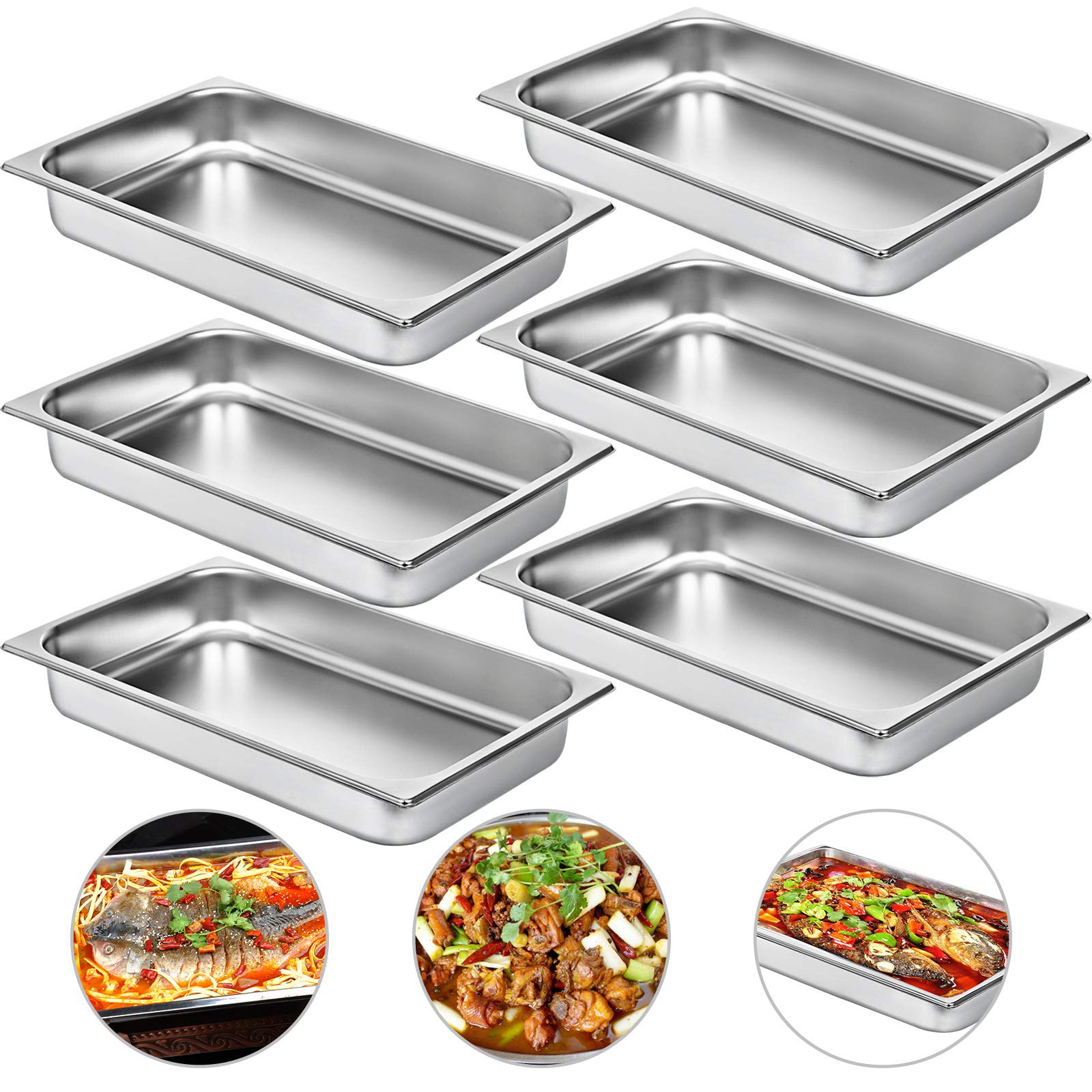 VEVOR Set di 6 piatti da forno in acciaio inox, 8,5 l, spessore 0,8 mm, vassoio levigato rettangolare effetto specchio per alimenti per cucina di ristorante e dolci