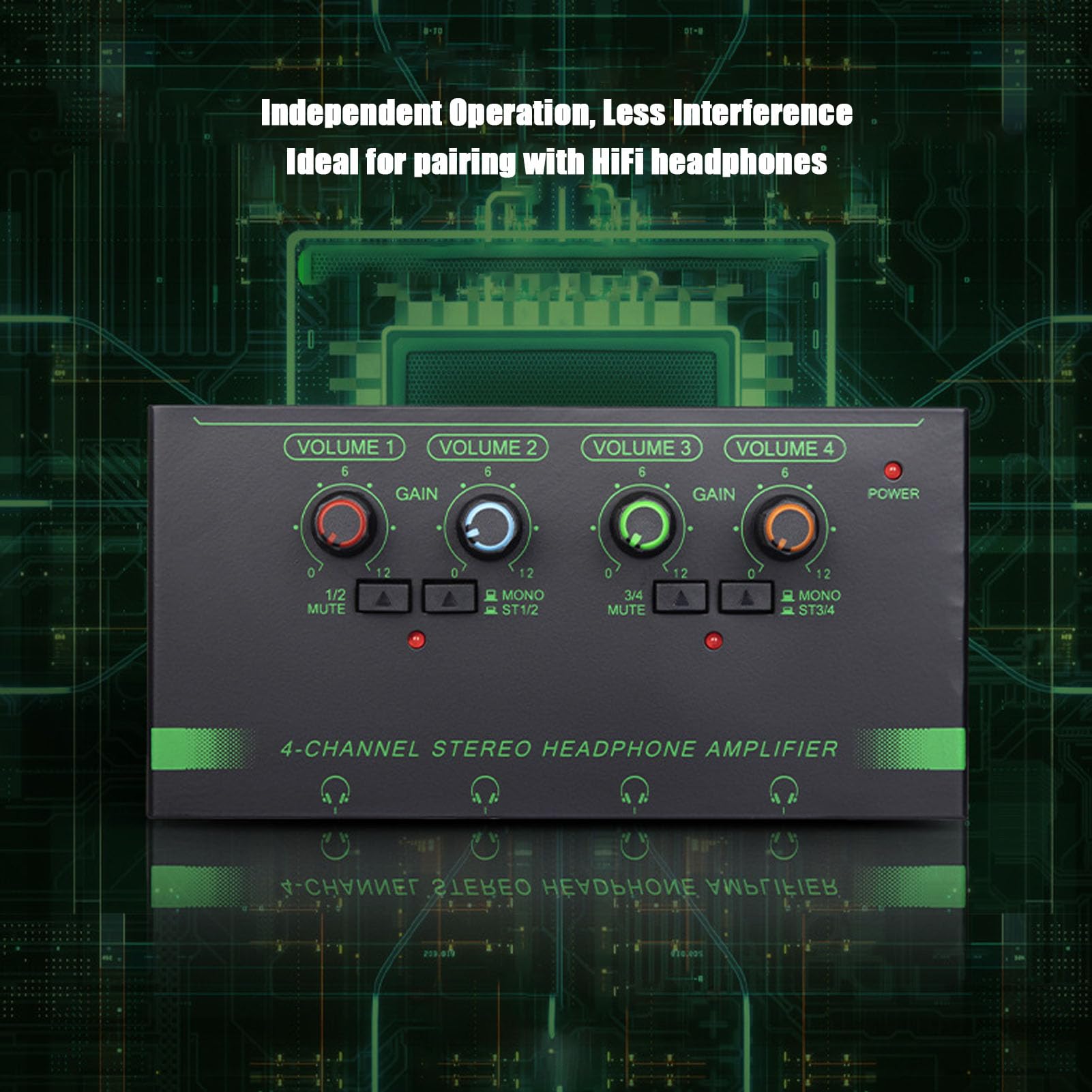 Headphone Amplifier, 4 Channel Mono Stereo Audio Amplifier with Power Adapter, Mini Earphone Splitter for Studio and Stage, 4×3.5mm Headphone Jack and 4×6.35mm Headphone Jack