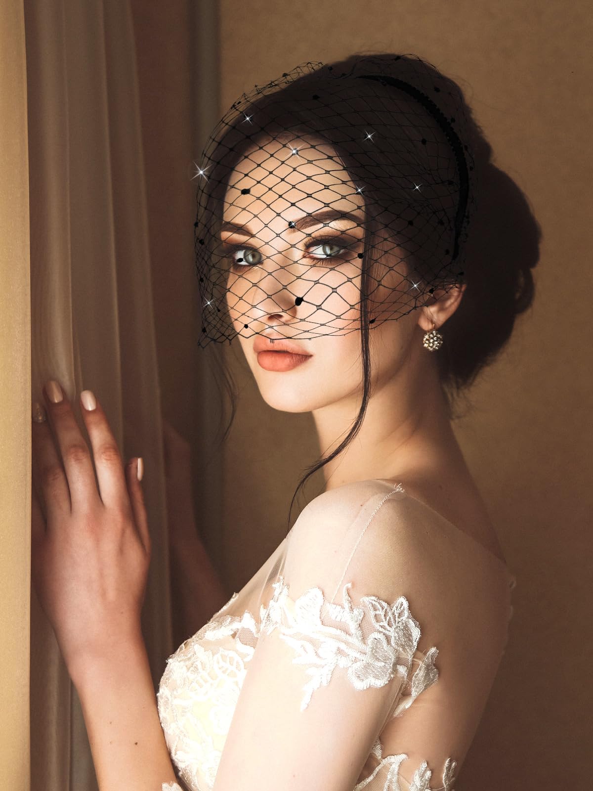 Jansun 2Pcs Black Veil Mesh Veil Headband 1920s Fascinator Headpiece Birdcage Veil Bridal Wedding Tea Party Fascinator Veil for Women Girl