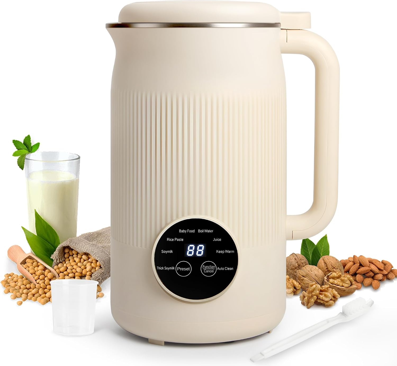 8 in 1 Nut Milk Maker Machine, 40oz Homemade Almond, Soy, Oat, Coconut, Yogurt and Non Dairy Beverages, Automatic Soybean Blender Machine with Delay Setting, Keep Warm, Self-Cleaning