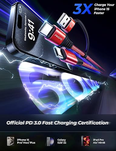 Vista 52 de AINOPE Cable USB C a USB C, paquete de 2 cables USB C de 3 pies de carga rápida con adaptador USB a USB C, cable USB a USBC de 60 W para iPhone 17