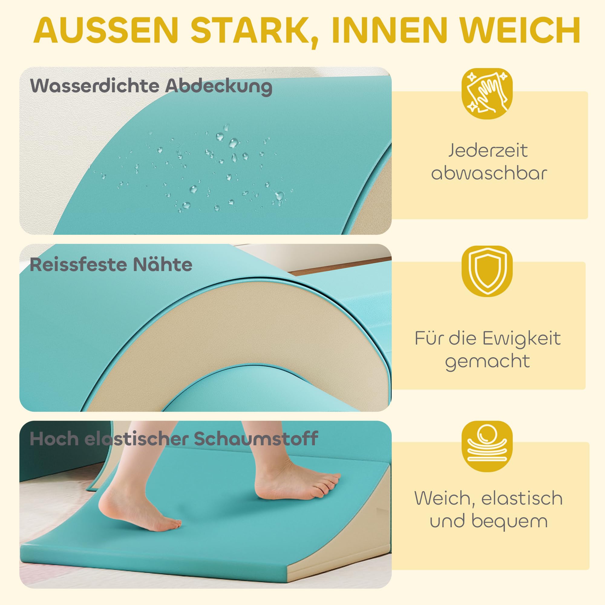 AIYAPLAY Schaumstoff Bausteine Kinder 5 TLG. Klettern Softbausteine Riesenbausteine Großbausteine Bauklötze Bausteinset Kunstleder Sand+Grün