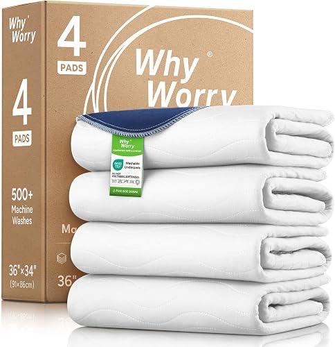 4 x WhyWorry Washable Incontinence Bed Sheets, 86x91 cm, Single Bed, White