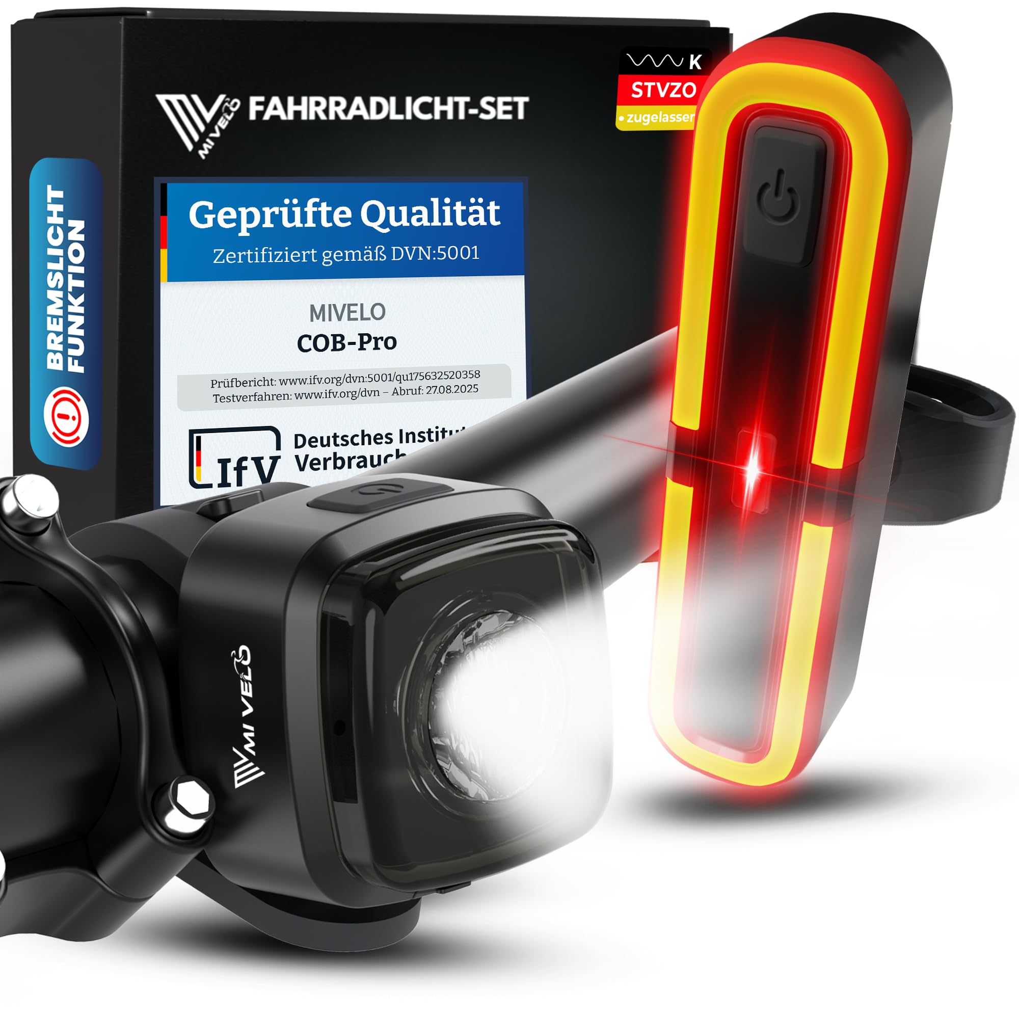Fahrradlicht Set mit Bremsanzeige - Fahrradlampe LED StVZO zugelassen & IPX5 wasserdicht - Fahrradbeleuchtung vorne & hinten USB aufladbar - Fahrrad Frontlicht & Rücklicht mit aufladbarem Power-Akku