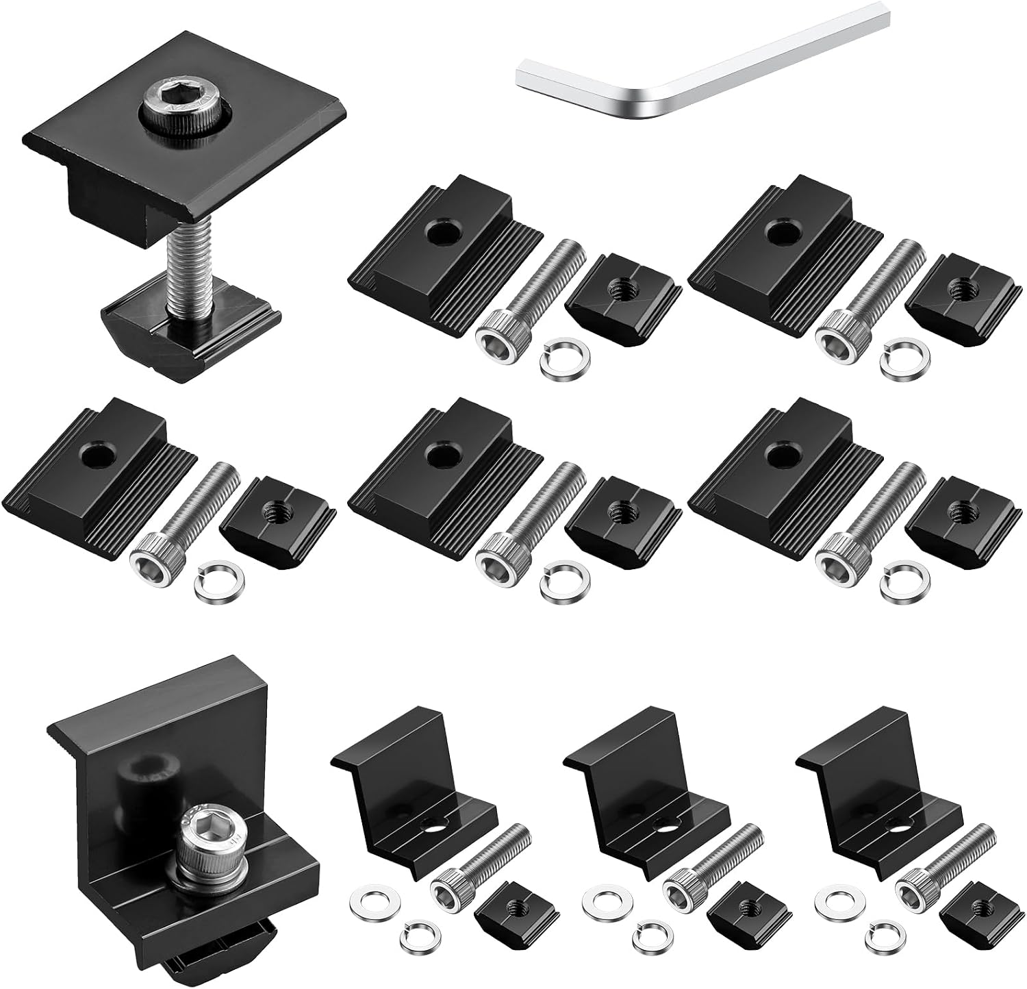 Anbte 10 PCS Solar Panels Brackets 35mm, Aluminium 6 x T-Shaped Mid Clamps + 4 x End Clamps, Solar Panel Mounting Brackets for Metal, Tin, Flat, Sheet Roofs, RV, Black