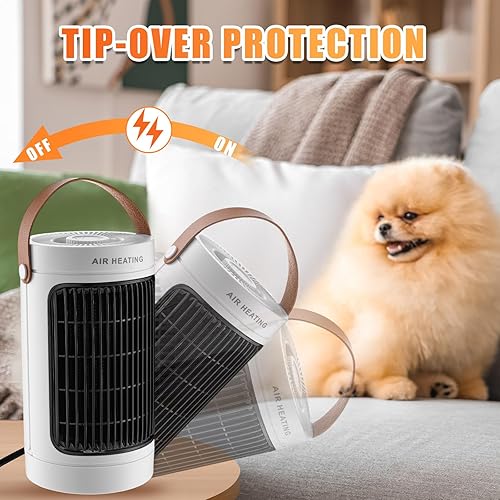Miniatura 7 de VIHOSE 2 calentadores de espacio portátiles de 1200 W para uso en interiores, ventilador 2 en 1 y calentador combinado con ajustable para el hogar y