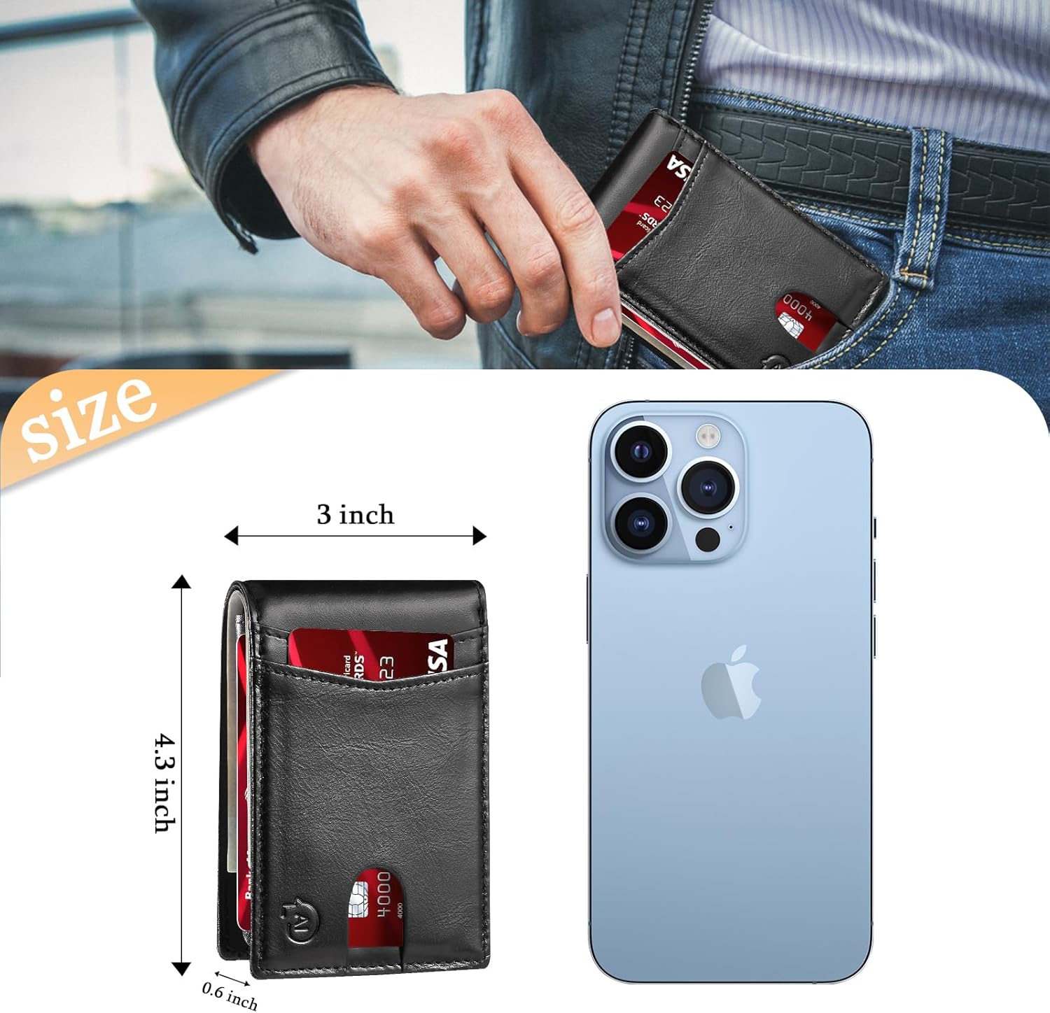 Smart Tracker Wallet for Men,Compatible with Android and Ios, Mens Wallet GPS Tracker Card Holder With Men Gift for Christmas. (Carbon Black) (ID window, Black) - Image 5