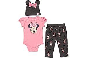 Disney Infant Minnie Mouse Bodysuit, Pants, and Hat 3-Piece Outfit Set