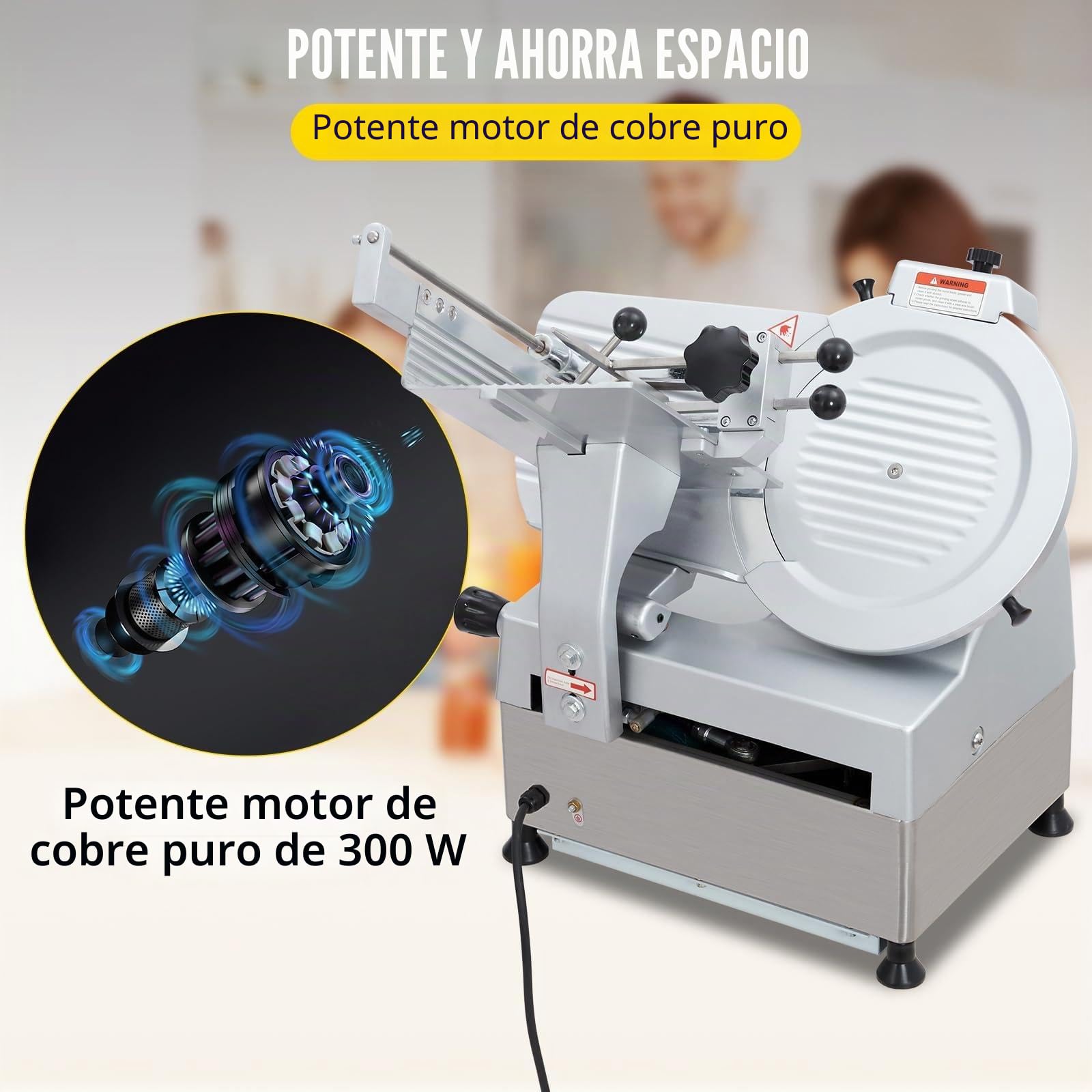 Cortadora eléctrica profesional de carne y fiambres - Motor cobre 210W, cuchilla desmontable 220mm - Grosor 0-12mm, protección infantil - Uso doméstico/comercial - Semiautomática YF-B200B, enchufe