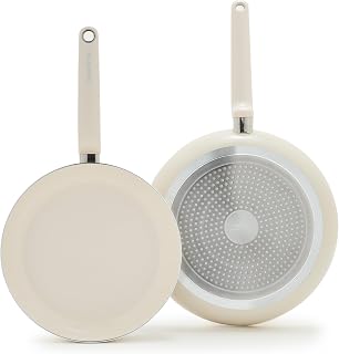 GreenPan Rio Advanced 10" and 12" Frying Pan Skillet Set, Ceramic Nonstick PFAS-Free Pans, Induction Ready, Dishwasher and Oven Safe, Cream White