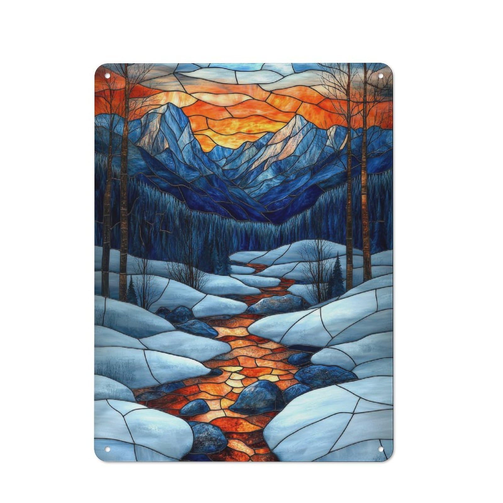 Junmoney Stained Glass Mountain Stream Vintage Tin Sign 40X30cm With For Kitchen Or Home Bar, For Metal Sign Collectors, For Kitchen And Home Bar Decor