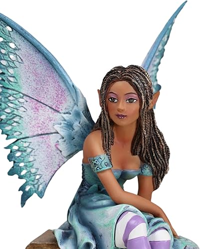 Miniatura 3 de Ebros Gift Amy Brown Fantasía Magia FAE Turquesa Ébano Hada de la Bibliografía Sentado en Pila de Libros Estatuilla Biblioteca Biblioteca