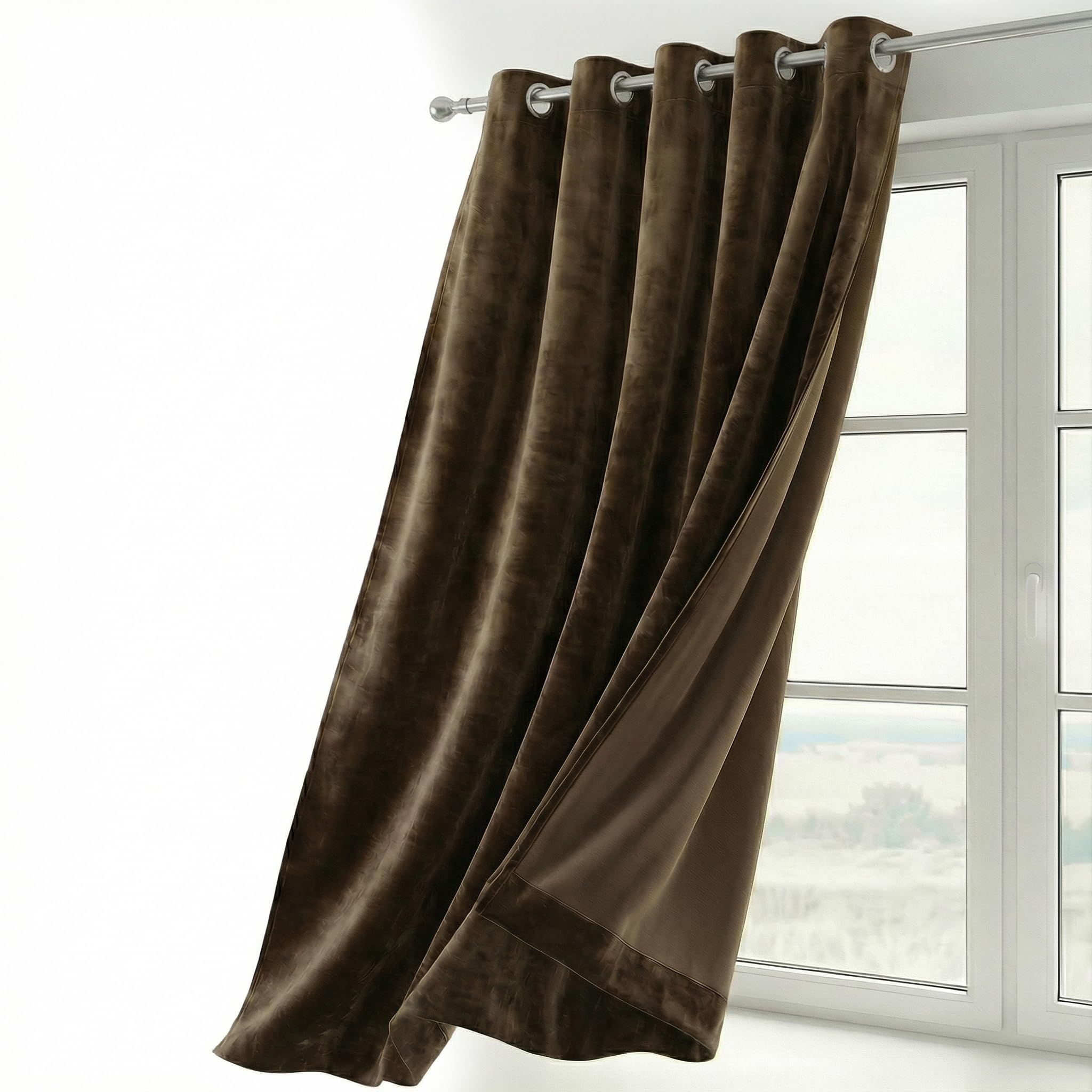 Beautex Brown Velvet Blackout Curtain With Eyelets Opaque 300 X 245 Cm (Width 300 Cm, Height 245 Cm, )