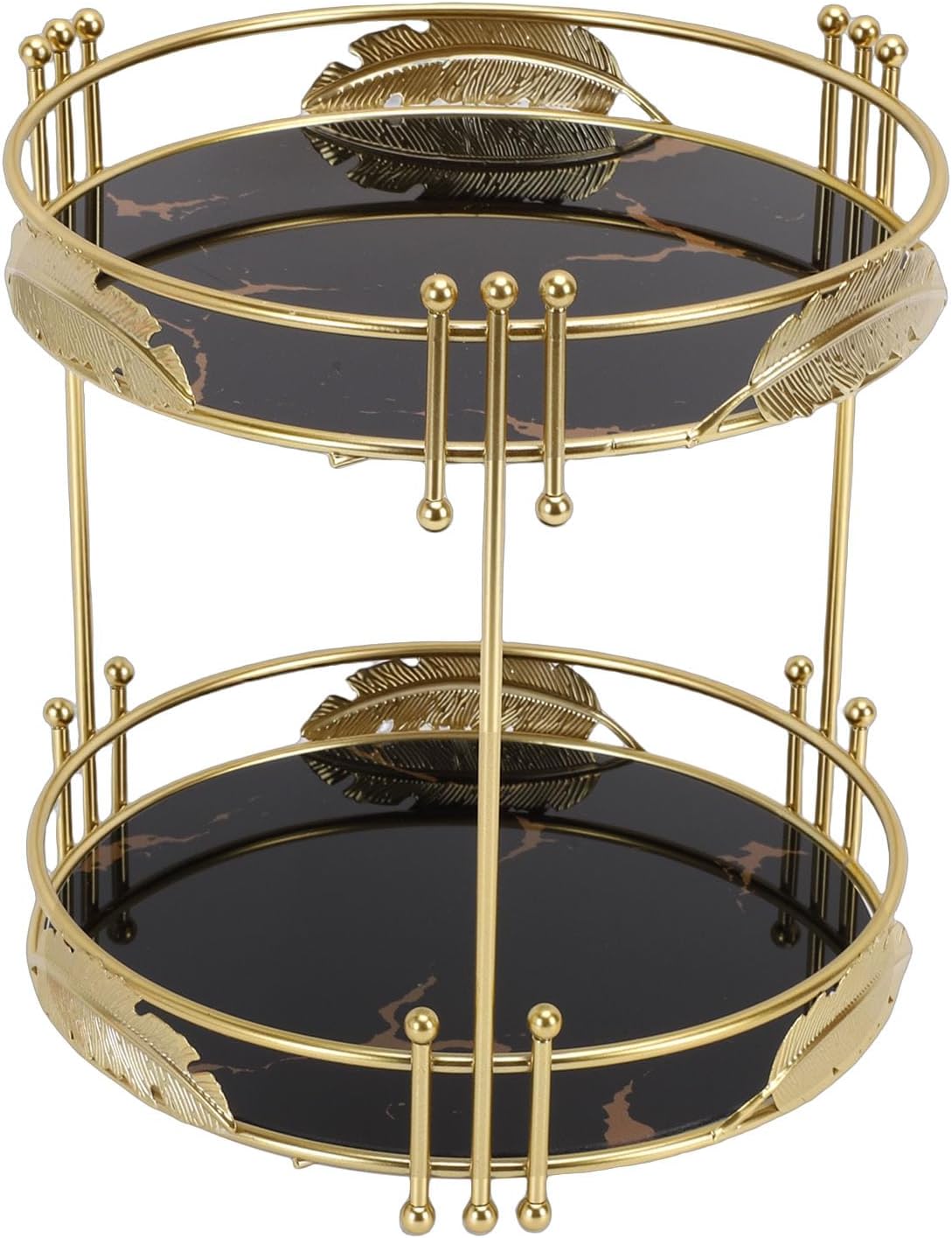 Makeup Organizer Iron 2 Tier Skincare Storage Display Rack Bathroom Counter Organizer Shelf for Vanity Bedroom Black Gold