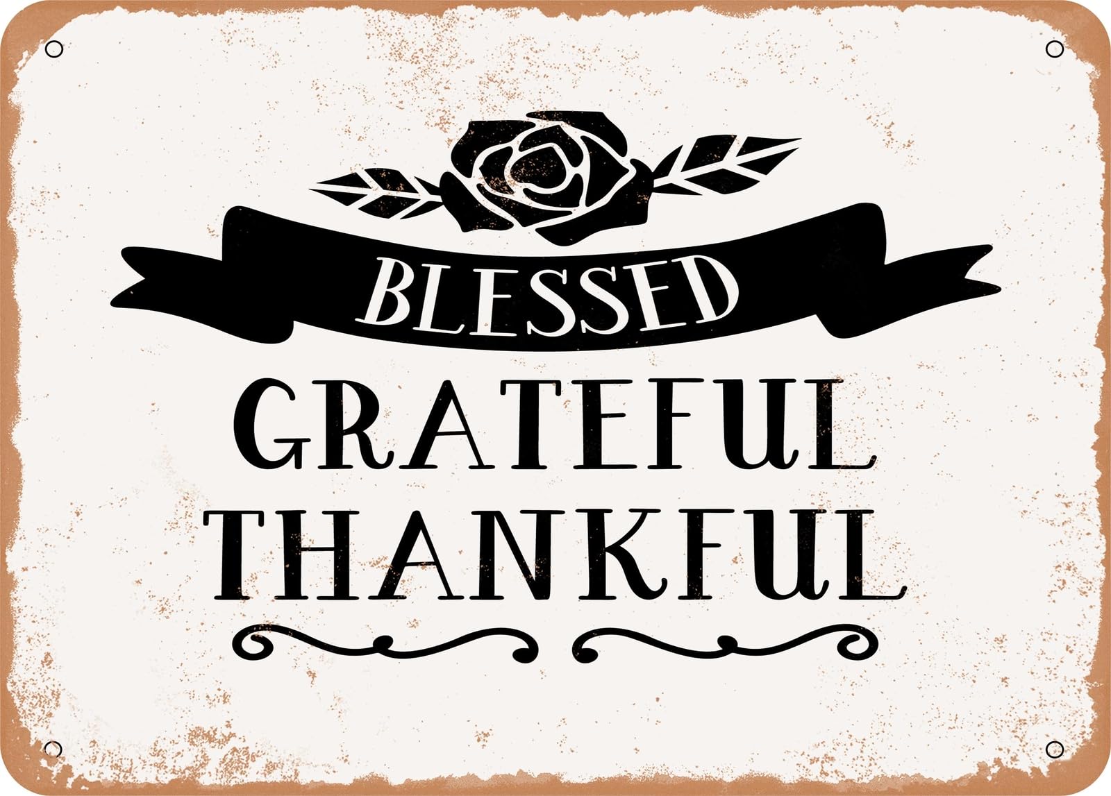 Miaomansenstore Metal Sign - Blessed Grateful Thankful - 2 - Vintage Look Sign Home Decor