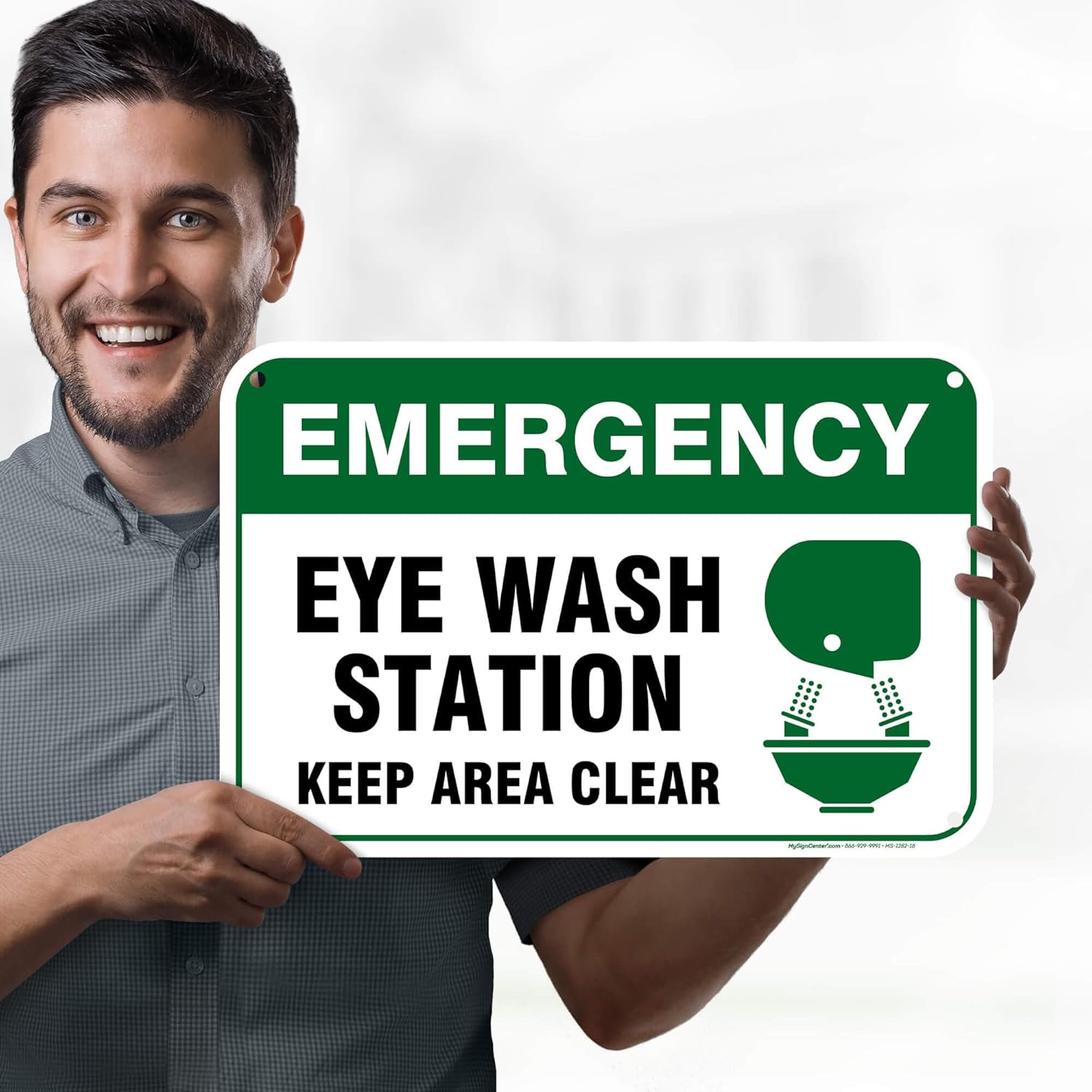 Emergency Eye Wash Station Keep Area Clear Sign, 12x18 Inches, 55 mil thick HDPE (high density polyethylene), Made in USA by My Sign Center