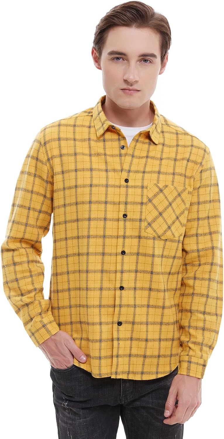 Men's Long Sleeve Plaid Flannel Winter Warm Shirt Casual Button Down Slim Fit Shirts