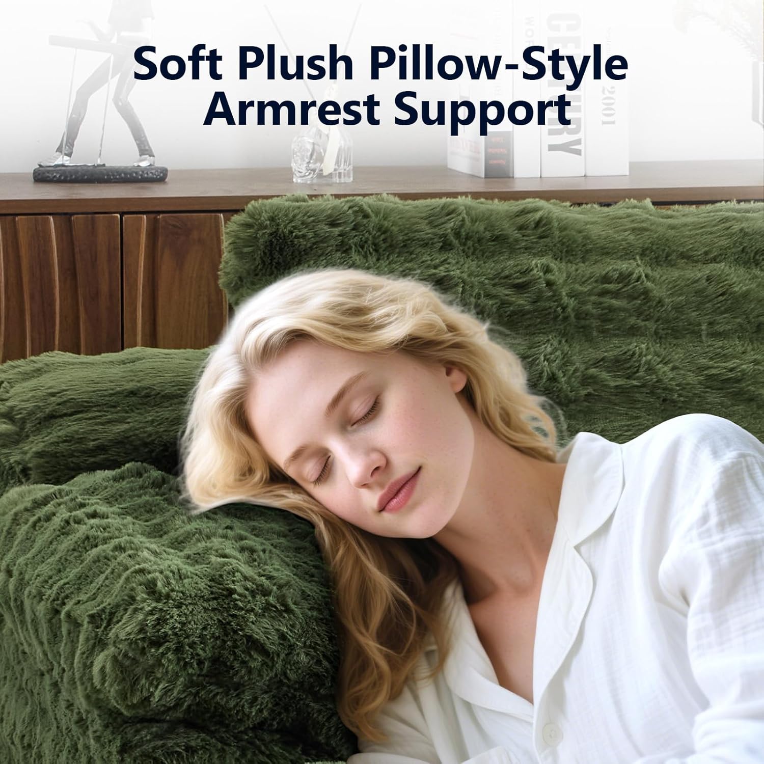 VINGLI Chaise Lounge Chair, Green Boneless Couch Oversized Reading Chair Upholstered Bubble Fleece Cloud Couch Sofa Recliner Bed Comfy Sleeper Couches for Living Room, Movie Room, Bedroom