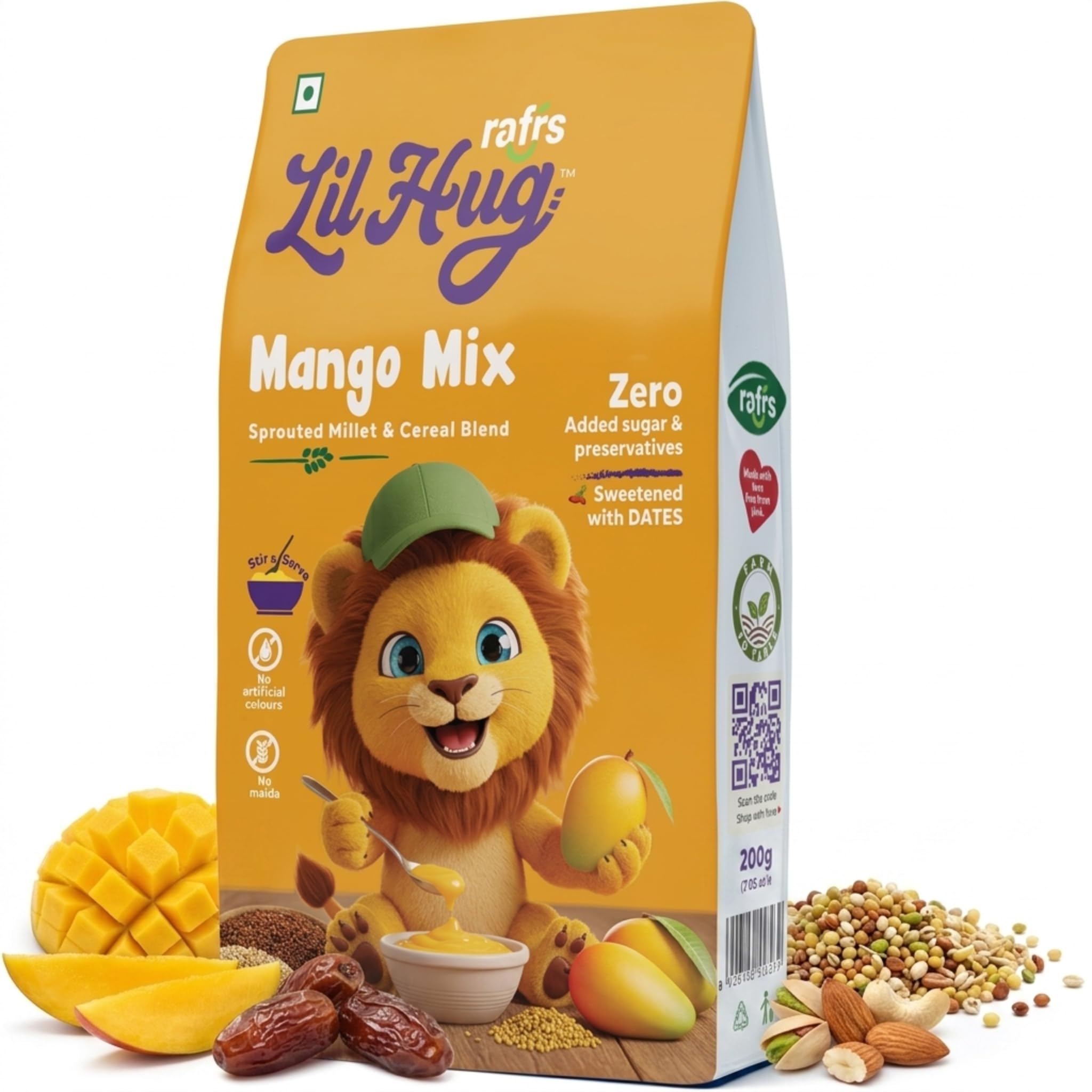 RAFRS LILHUG Mango Mix Baby Cereal-200g Sprouted Millet Instant Cereal, Natural Multigrain Porridge with Real Mango Dates Sweetness for Babies Everyday Nutrition 6 Months Plus-picture-30