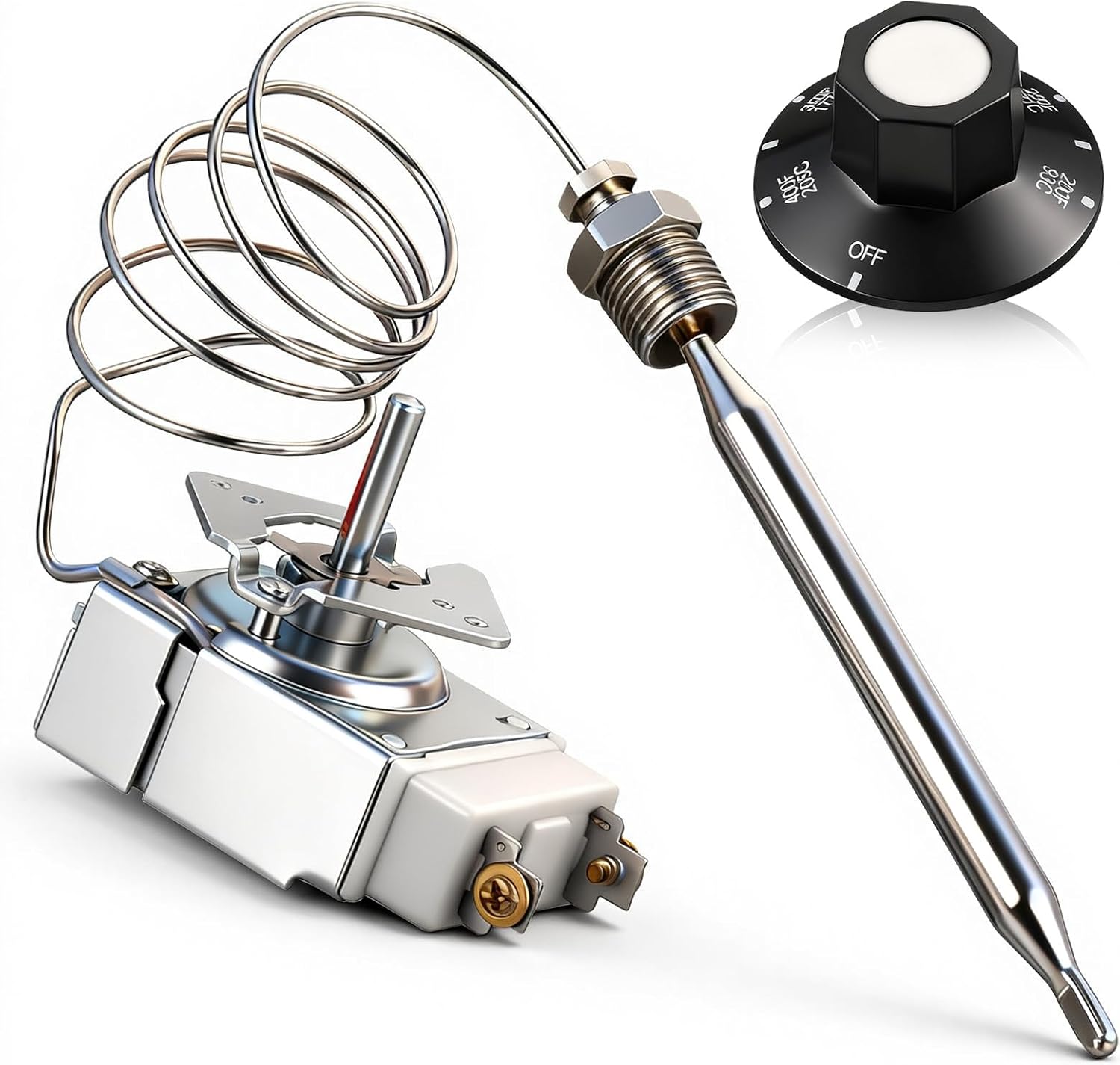 Thermostat for Deep Fryer with Knob Compatible with Adcraft Deep Fryer Mpt Stuff Box Rx Series Millivolt Thermostat 200-400f(Rx-2-24)