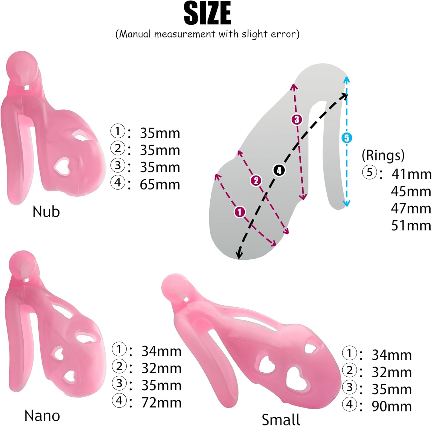 FYJENNICC Love 1.0 Chastity Cage - Lightweight Resin Male Chastity Device with Invisible Lock,Bondage Gear for Men Beginner-Friendly Design with 4 Adjustable Rings Adult Sex Toy (Pink, Nano)